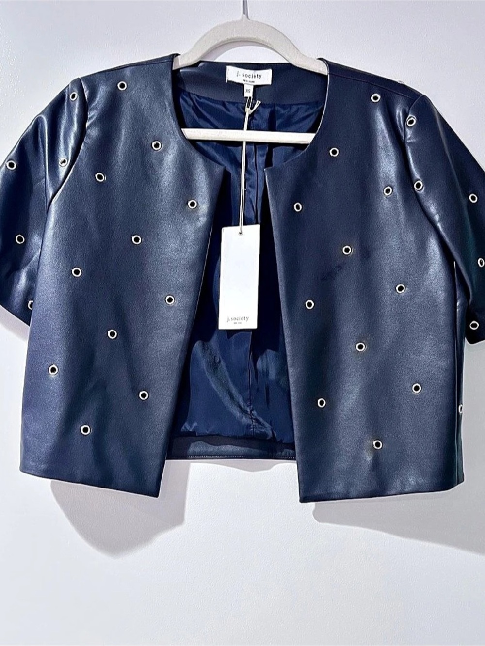 J.Society Navy Grommet Cropped Faux Leather Jacket XS NWT